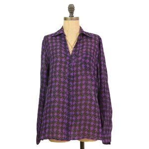 Larsen Gray Button Up Top Size M Long Sleeve Chiffon Purple Black NWT  A1